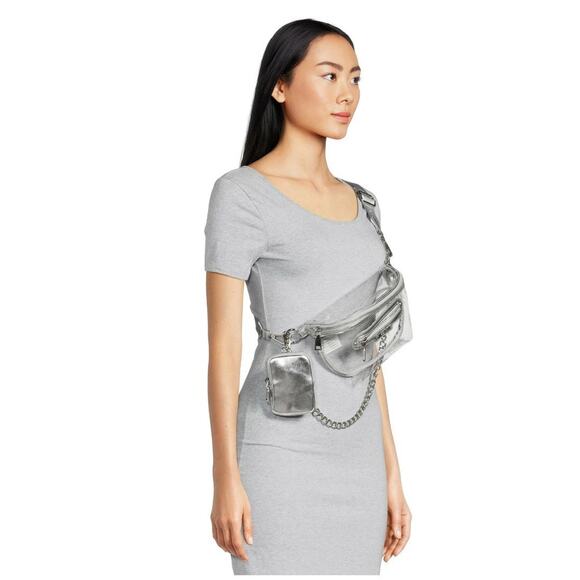 Steve Madden NYC Crossbody Convertible Fanny Pack Bag Clear Silver Pouch - Picture 5 of 5